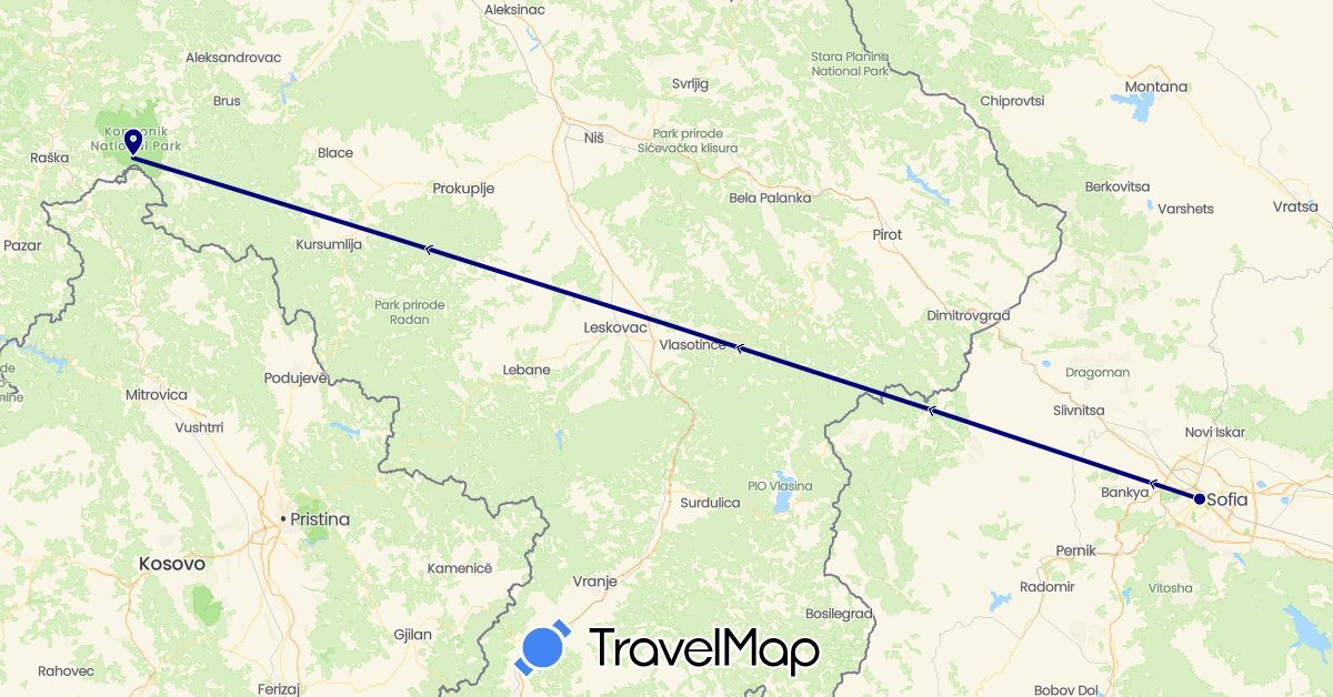 TravelMap itinerary: driving in Bulgaria, Serbia (Europe)
